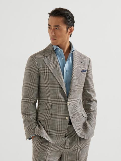 Virgin wool, silk and linen Prince of Wales deconstructed Cavallo blazer