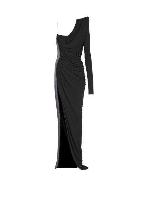 Draped asymmetrical two-material dress