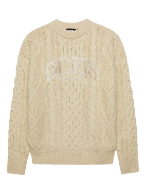 logo-embroidered cable-knit sweater