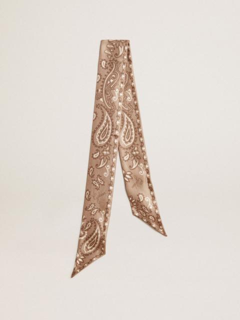 Ribbon in dove-gray silk twill with paisley pattern