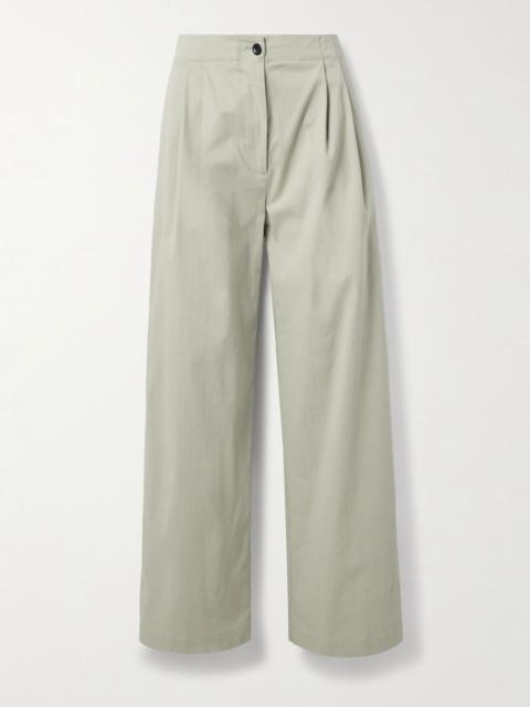 Romina pleated cotton-blend wide-leg pants Sage green