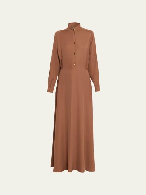 Airy Cady Silk-Wool Long-Sleeve Dress
