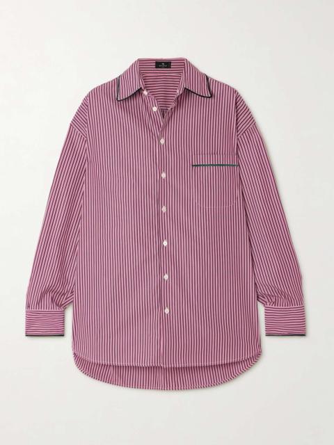 Velvet-trimmed striped cotton-poplin shirt