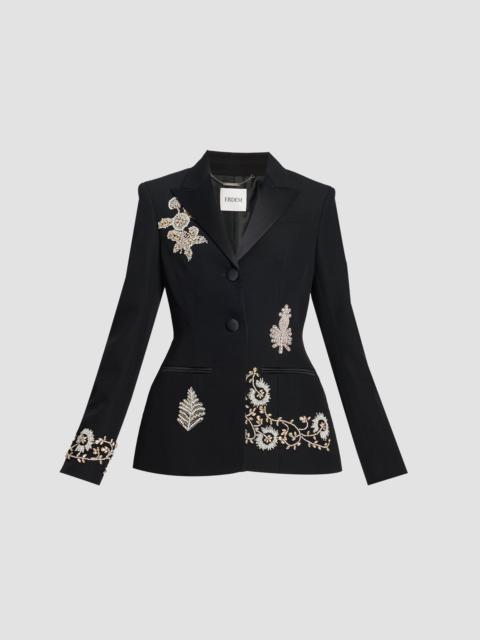EMBROIDERED GRAIN DE POUDRE SINGLE BREASTED BLAZER