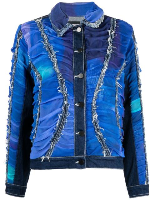 ruched frayed denim jacket