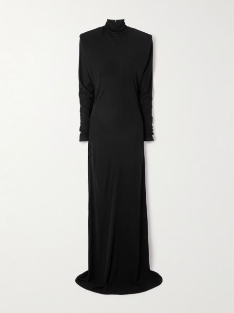 Crepe-jersey turtleneck gown Black