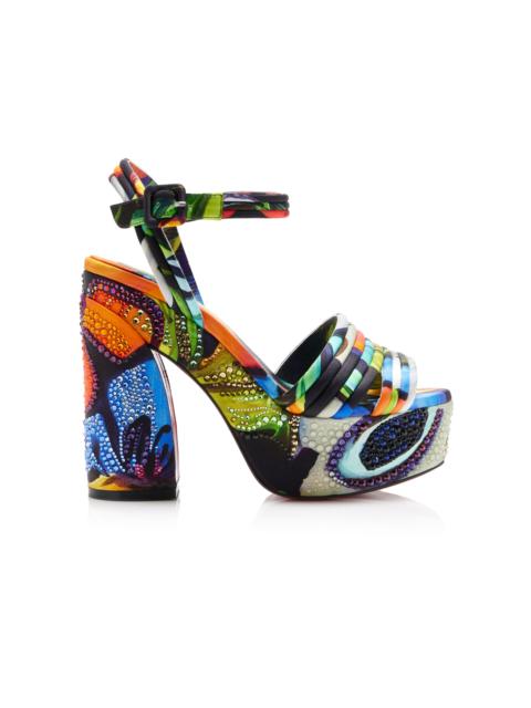 Jane Disco Crystal-Embellished Printed Satin Platform Sandals multi