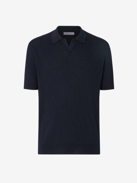 Navy blue silk and organic cotton polo shirt