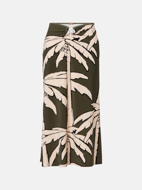 Printed gathered terry maxi skirt