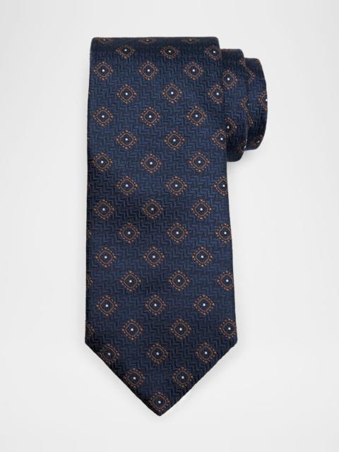 Men's Geometric Tile Jacquard Silk and Cotton Tie
