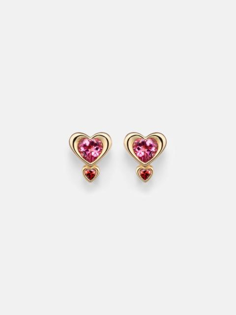 14kt gold single earring with tourmaline and garnet