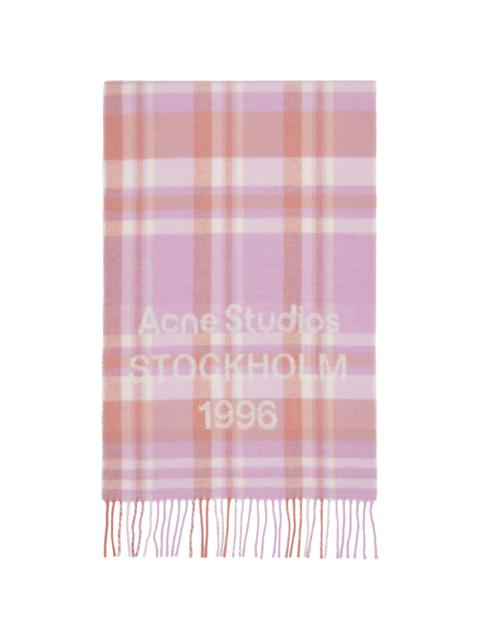 Pink Wide Check Logo Scarf