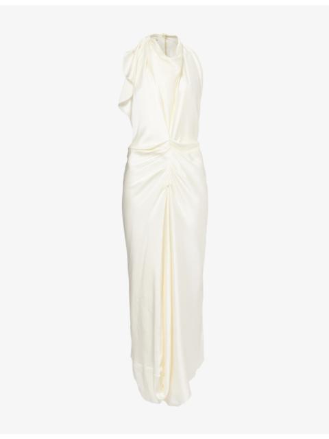 Backless Scarf Satin Midi Dress