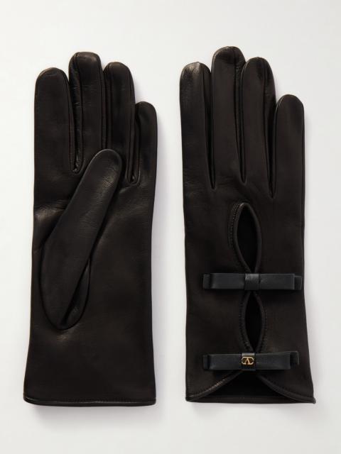 Vlogo Bow-embellished Leather Gloves