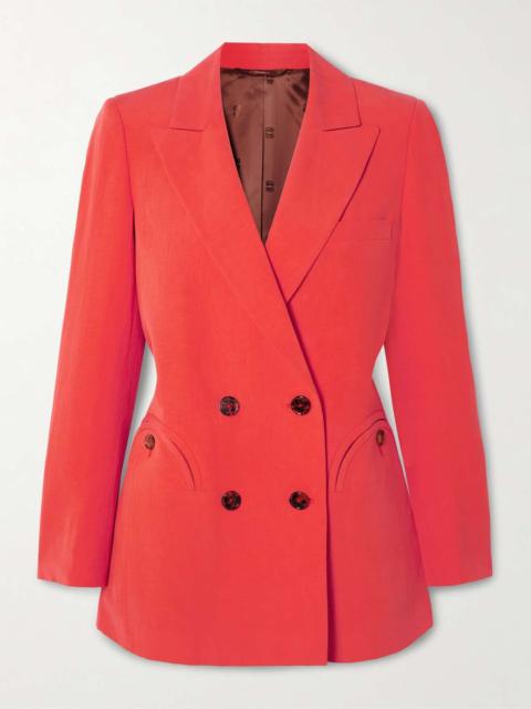 Flica Everyday double-breasted silk and linen-blend blazer Coral