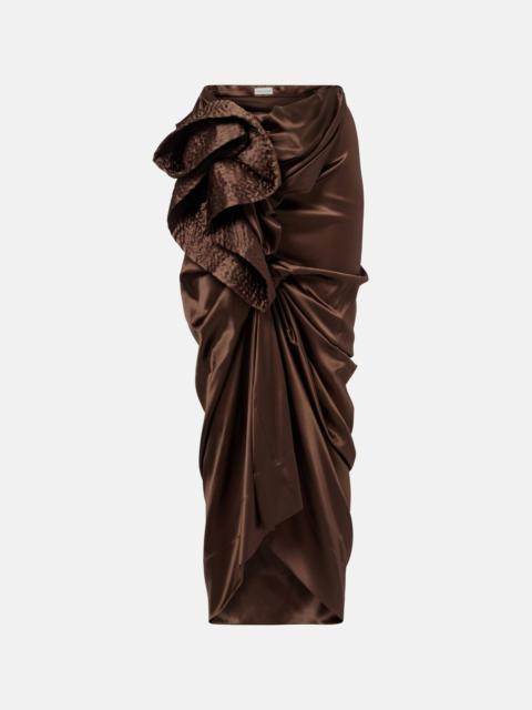 Draped silk-blend satin midi skirt