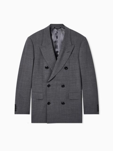 DOUBLE-BREASTED JACKET IN STRETCH WOOL CANVAS