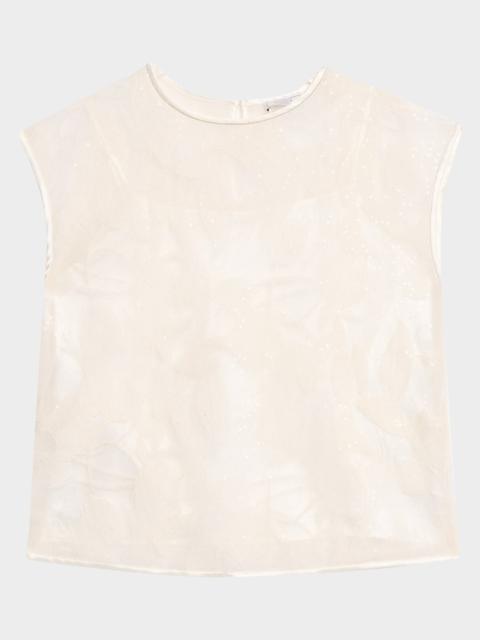 Sequined Sheer Floral Mesh Cotton Top