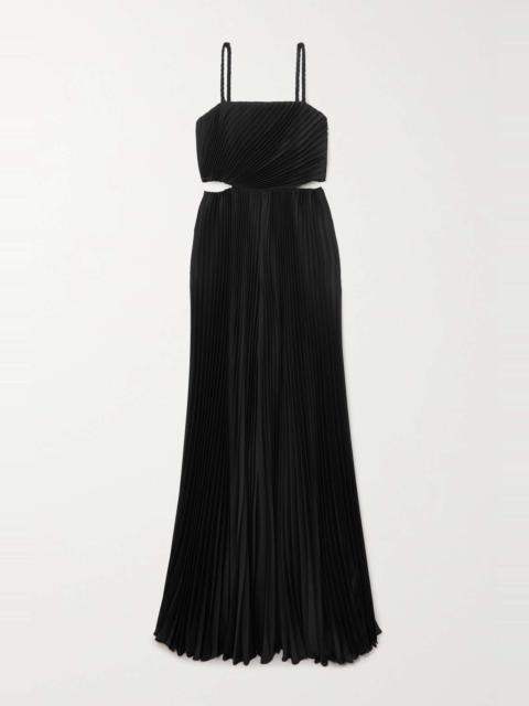 Cutout plissé-satin wide-leg jumpsuit