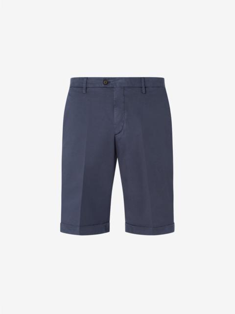 Garment-dyed navy blue stretch cotton and lyocell Bermuda shorts