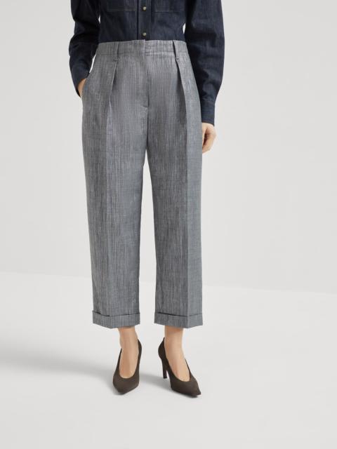 Sparkling techno virgin wool twill pleated chino trousers