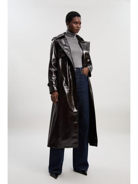 High Shine Faux Leather Trench Coat