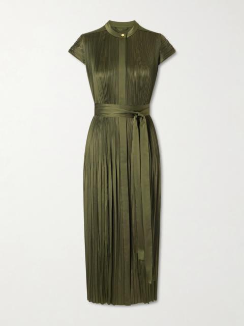 Phare Belted Plissé Satin Midi Dress