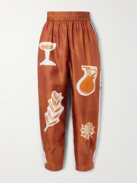 + Lrnce Soleil D'amour Printed Silk-twill Barrel-leg Pants