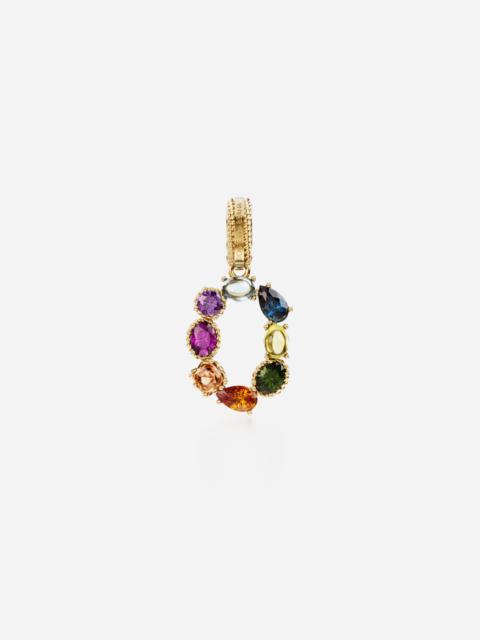 18 kt yellow gold rainbow pendant  with multicolor finegemstones representing number 0
