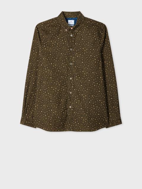 Khaki 'Animal' Print Corduroy Button-Down Shirt