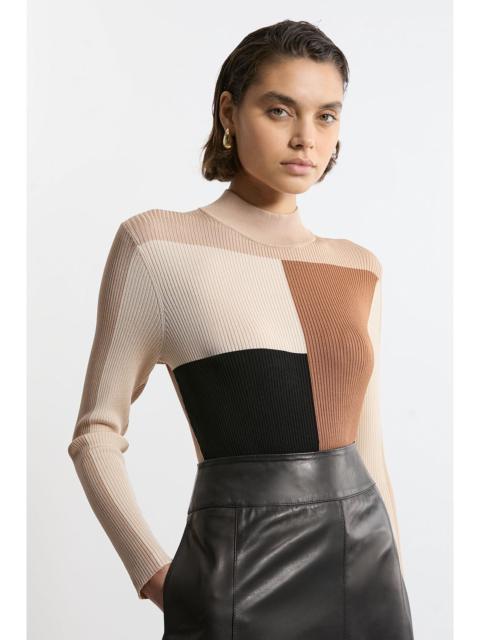 Slinky Rib Knit Colour Block Top