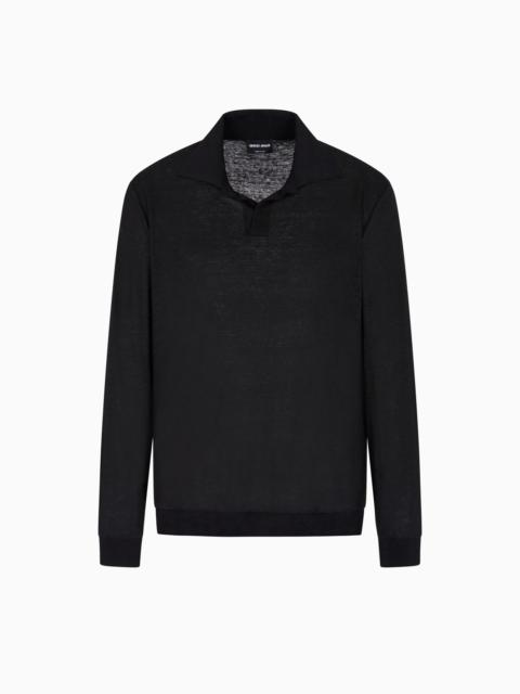 LONG-SLEEVED POLO SHIRT IN LINEN JERSEY