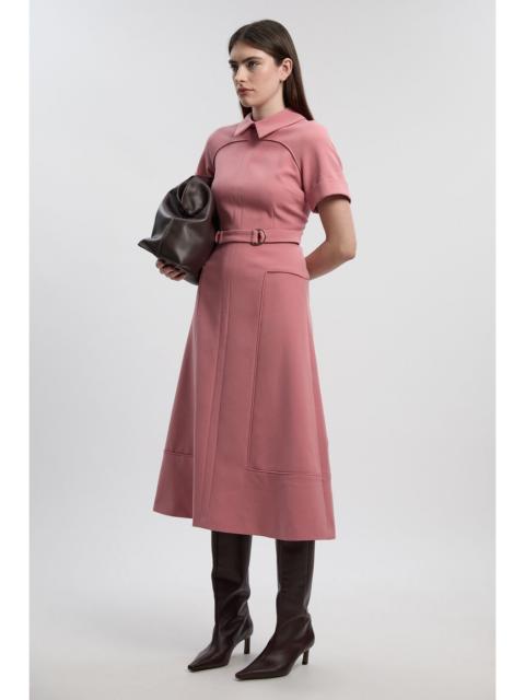 Petite Compact Stretch Tab Detail Full Skirted Midi Dress