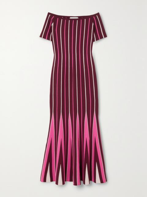 Medea Off-the-shoulder Striped Wool Maxi Dress