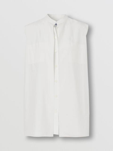 Logo Detail Sleeveless Silk Crepe de Chine Shirt