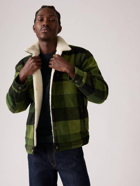 RELAXED FIT SHERPA PLAID TRUCKER JACKET