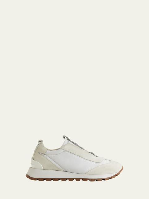 Mixed Leather Slip-On Runner Sneakers