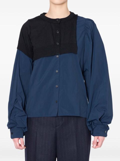 knitted-panel balloon-sleeve top