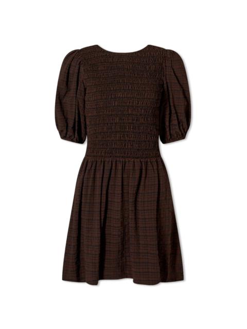 GANNI Stretch Seersucker Smock Mini Dress