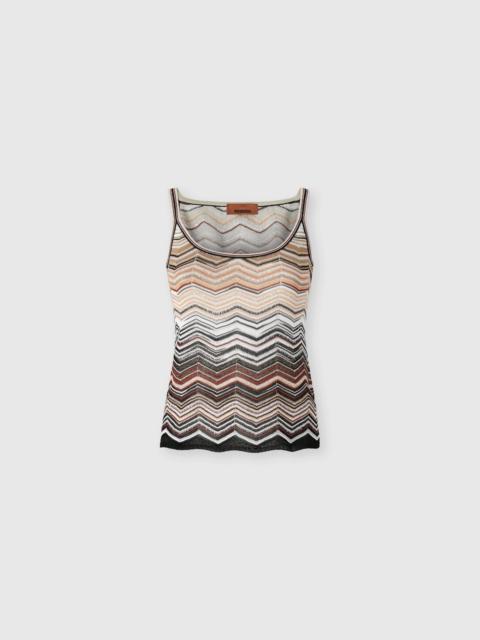 Chevron Lamé Viscose Sleeveless Crewneck Top with Sequins