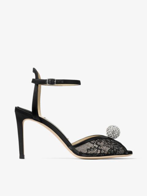 Sacora 85
Black Lace Sandals with Crystal-Embellished Sphere