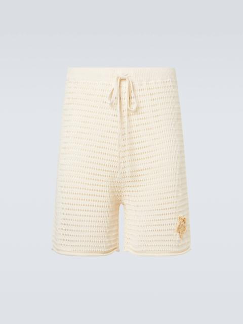 Crochet floral-appliqué open-knit Bermuda shorts