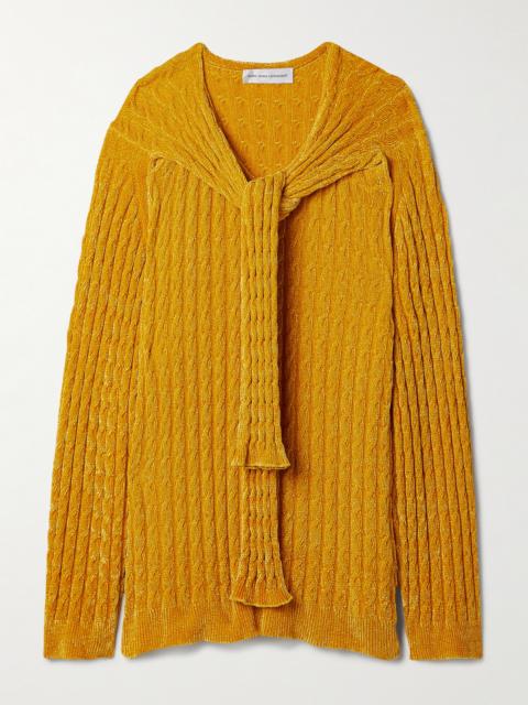Oversized Scarf-detailed Cable-knit Chenille Sweater