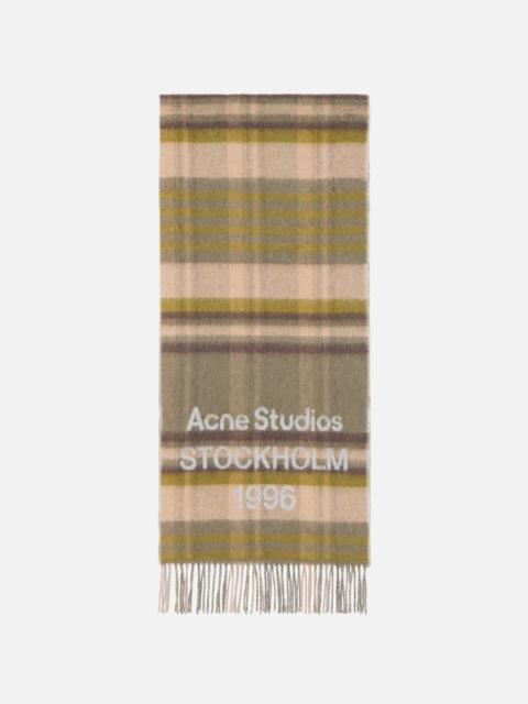 Check logo scarf - Wide - Olive green/grey