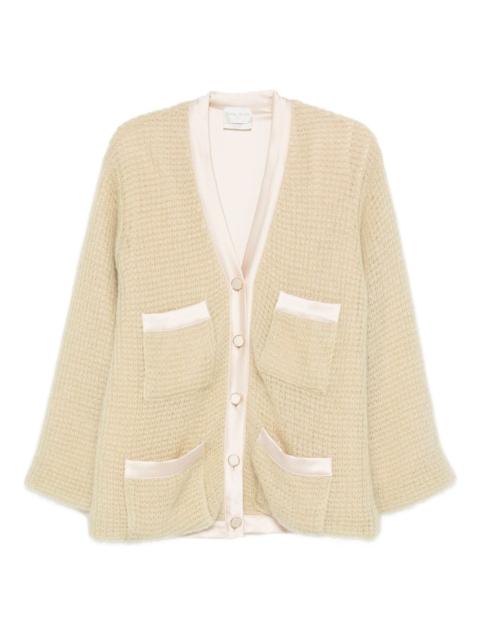 waffle-knit pocket cardigan