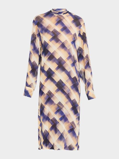 Doddy Scarf-Neck Check-Print Midi Dress