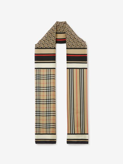 Monogram, Icon Stripe and Check Print Silk Scarf