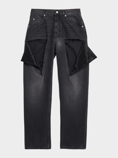 Hotfix Thigh Slash Straight-Leg Jeans