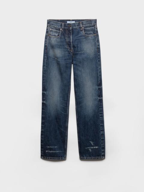 Straight-leg washed denim jeans