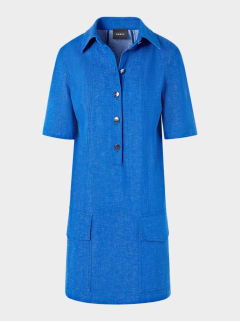 Short-Sleeve Cotton Stretch Denim Mini Polo Dress